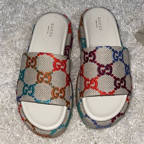 gucci multi color platform slides|Gucci platform slides poshmark.